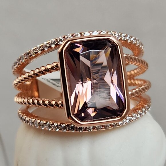 NIB HUGE 4.12ctw Blush Pink Zircon 18K RG over 925 Ring Size 9 - Picture 3 of 12